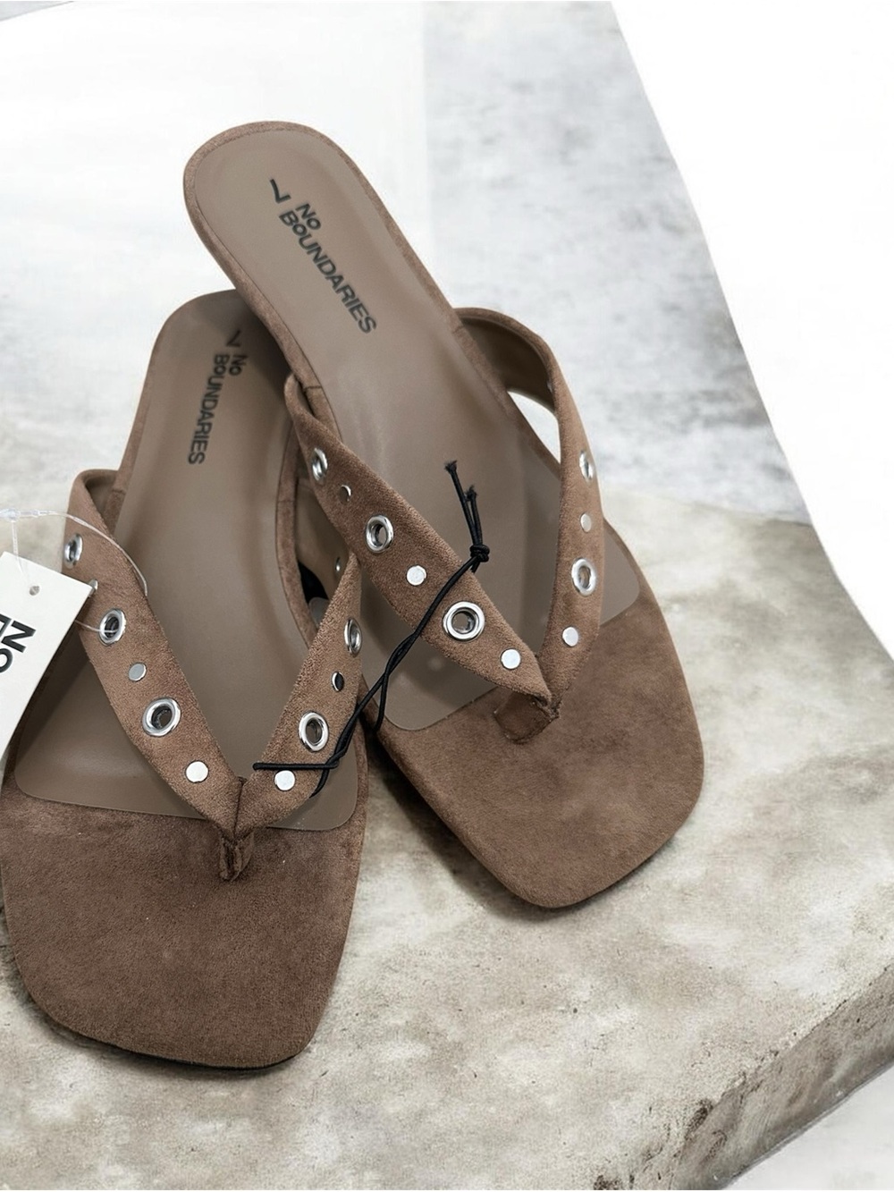 Women's Brown Suede Grommet Thong Sandals